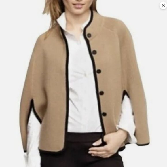 J Crew Merino Wool Poncho Tan and Black - Picture 1 of 9